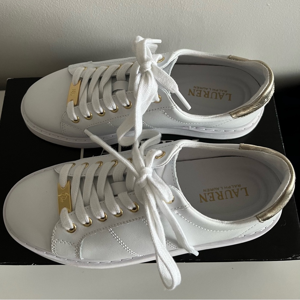 Lauren Ralph Lauren White and Gold Sneakers - Picture 6 of 7